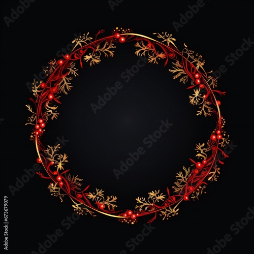 Empty red Christmas circle design element flat style on black background Generative AI 