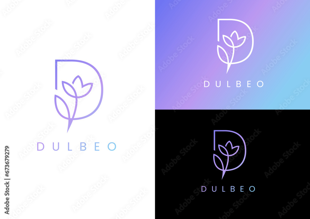Vector outline flower in the letter d logo design concept - obrazy, fototapety, plakaty 