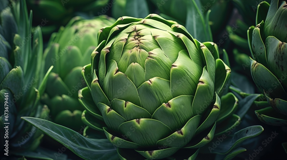 Close up of a growing ripe green artichoke. Close up of a growing ripe green artichoke.