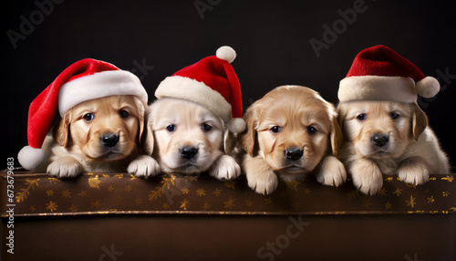 puppies wearing santa hat © JKLoma