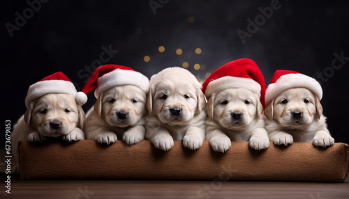 puppies wearing santa hat © JKLoma