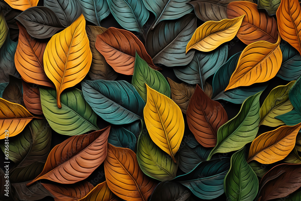 custom made wallpaper toronto digitalA lot of colorful leaves in the style of naturalistic tones.