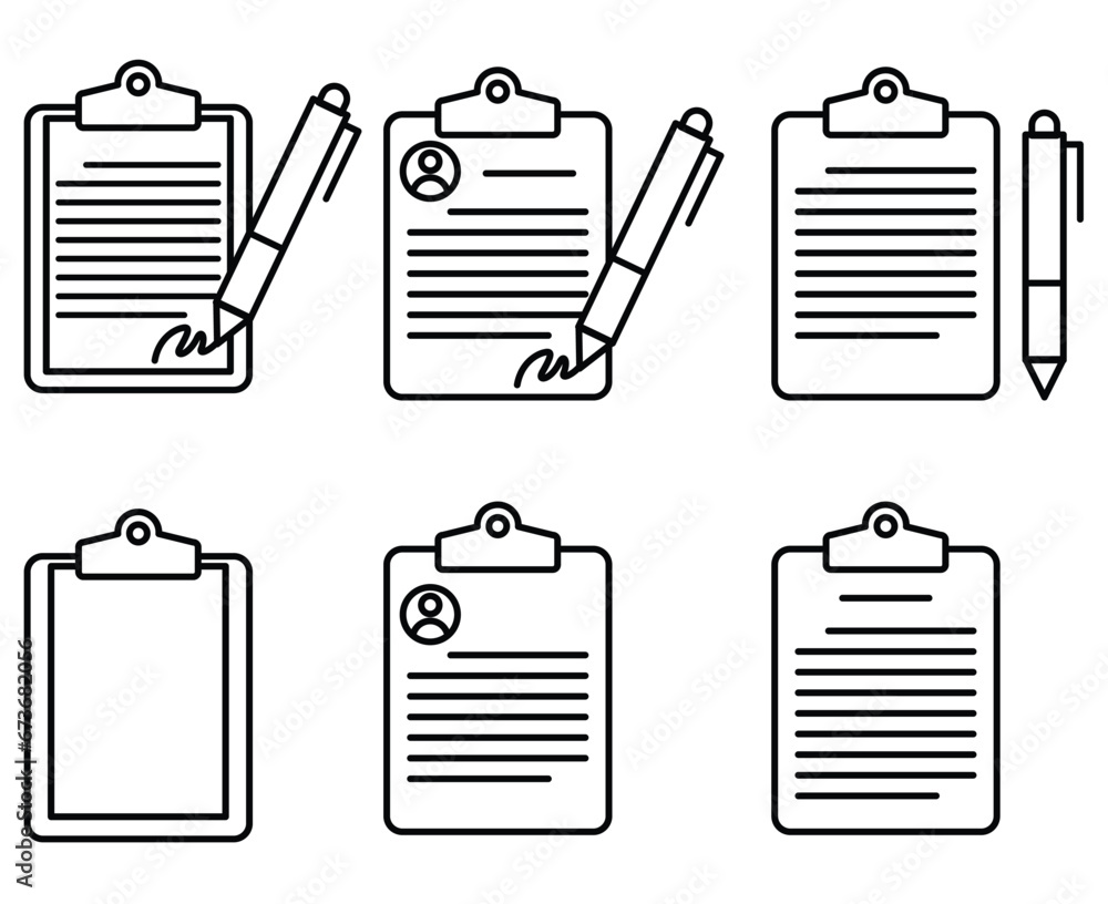 document line icons set. outline paper icon with signature and pen icon document line icons set. outline paper icon with signature and pen icon