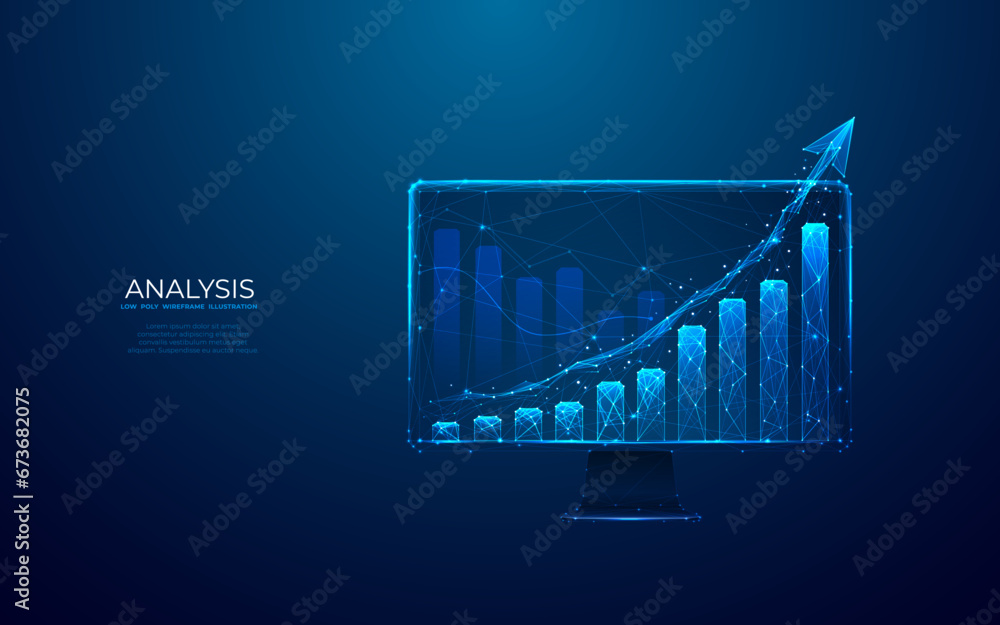 Abstract growth graph chart with tech arrow up on computer monitor ...