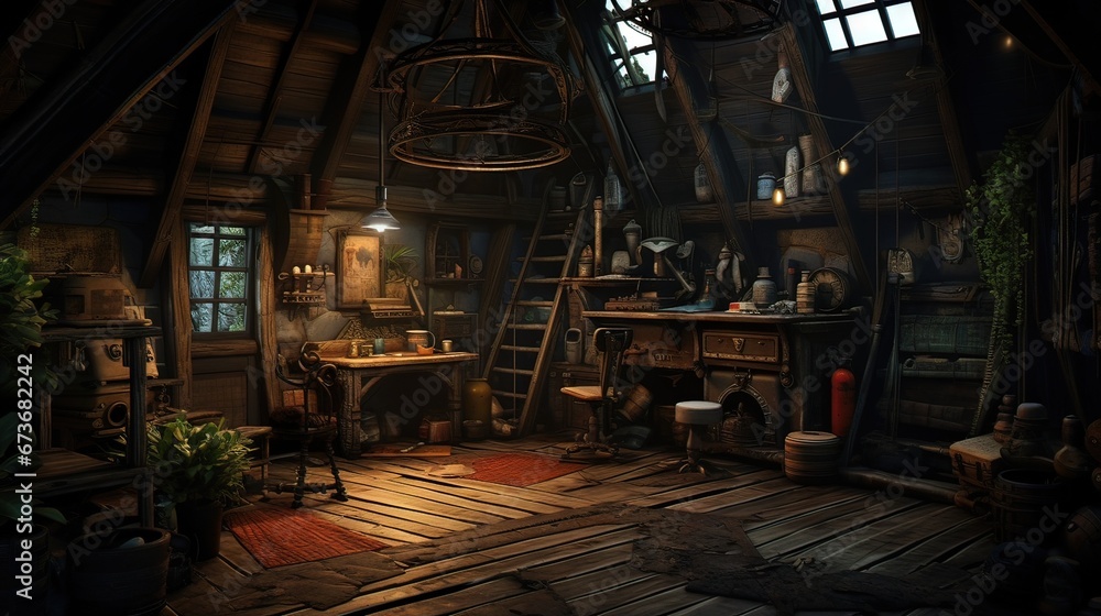 Interior of the mill. AI generated art illustration.