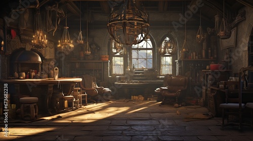 Interior of the mill. AI generated art illustration.