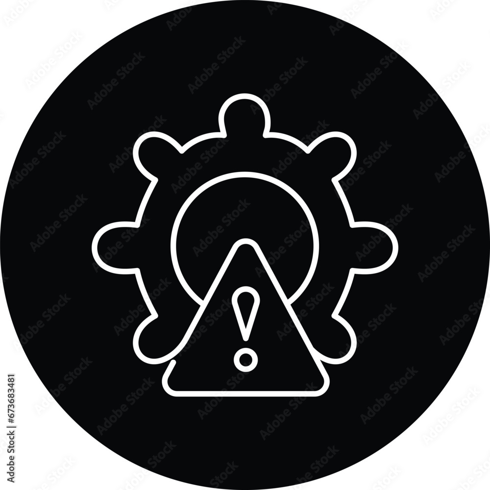 An icon illustrating a gear with a warning symbol, indicating the presence of a cautionary or alert system related to machinery safety. An icon illustrating a gear with a warning symbol, indicating the presence of a cautionary or alert system related to machinery safety.