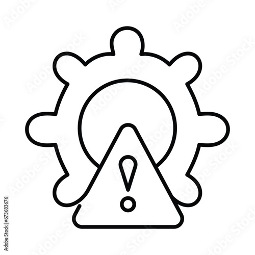 An icon featuring a gear with a warning symbol inside, representing caution, potential hazards, or the need for careful operation of machinery.