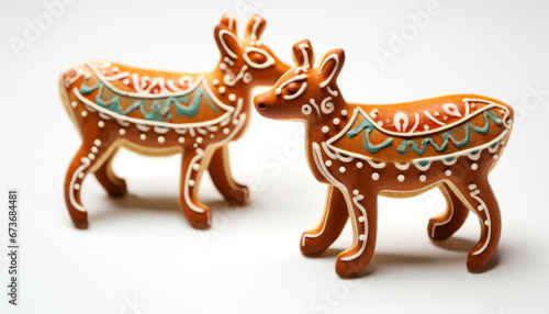 Christmas Reindeer Gingerbread cookies in a decorative arts style,generative ai
