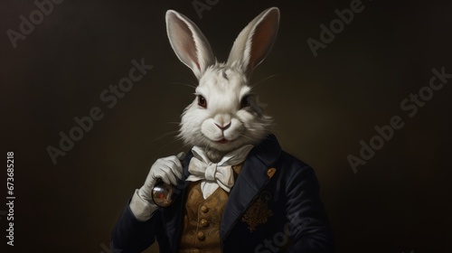 Bourgeois Rabbit, Ironic portrait, Middle-class, 1800, Bunny, Noble, Aristocratic, 3D. Portrait of a rabbit dressed up as a middle-class citizen of the nineteenth-century. © Paolo