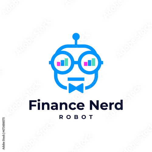 ROBOT FINANCE NERD AUTOMATIC SOFTWARE LOGO VECTOR ICON ILLUSTRATION