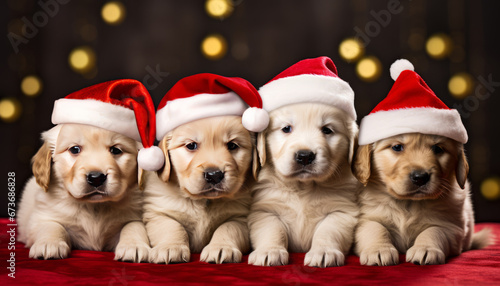 puppies wearing santa hat © LomaPari2021
