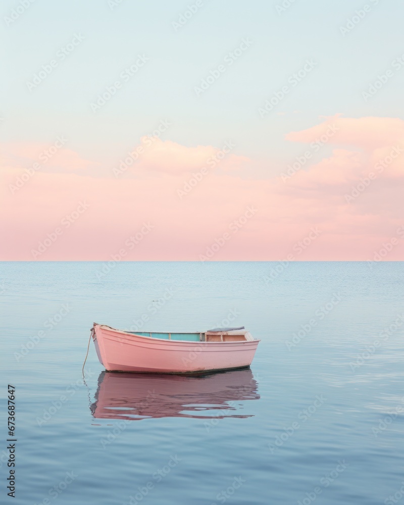 As the fiery sun dips below the horizon, a lone boat glides across the tranquil waters of the lake, its reflection shimmering in the rippling surface as the sky transforms into a canvas of vibrant co