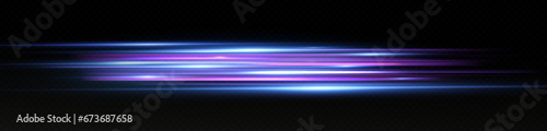 Horizontal neon lines.Blue speed lines.Motion light effect.Vector. red	