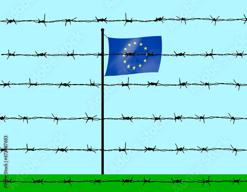 European union flag behind barbed wire under sky photo