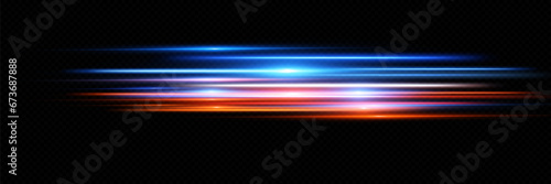 Horizontal neon lines.Blue speed lines.Motion light effect.Vector. red	