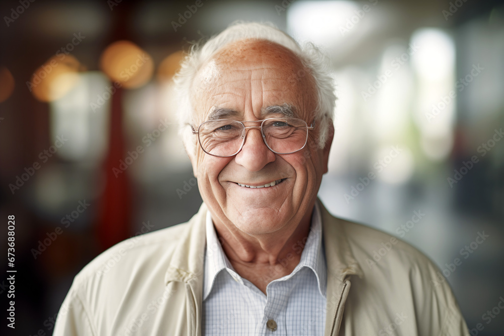 Fototapeta premium Happy smiling elderly man. Old person. AI.
