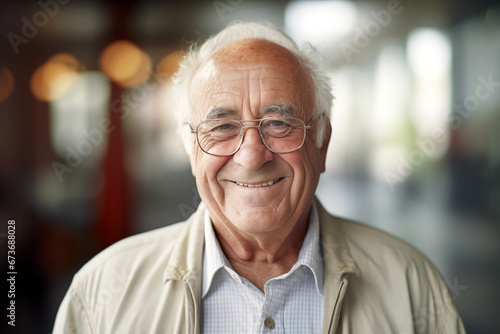 Happy smiling elderly man. Old person. AI.