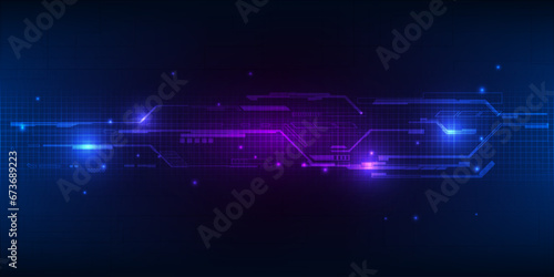 Vector illustration of abstract futuristic horizontal digital space for technology background with hi-tech digital circuit and grid area for advertising and game graphic artwork.Futuris digital techno