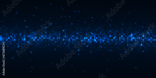 Vector illustration of futuristic digital technology background with horizontal glowing dot pattern and grid field and hi tech for advertising and game graphic 