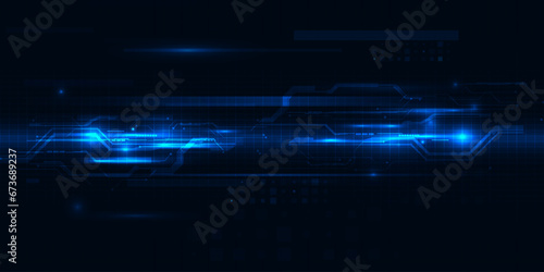 Vector illustration of abstract futuristic horizontal digital space for technology background with grid space and digital circuits network. Future digital technology concept.