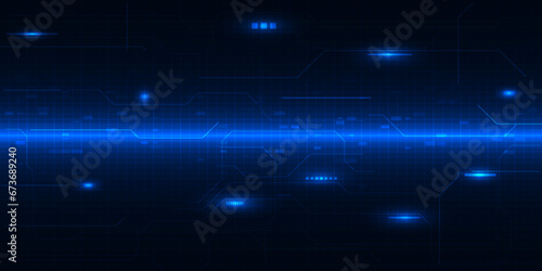 Abstract futuristic digital hi tech space with glowing horizontal line and grid line circuit network.Digital communication innovation and technology concepts.