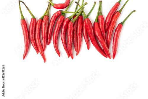 Red chili pepper isolated on white background. Set of ripe and fresh red chili peppers.