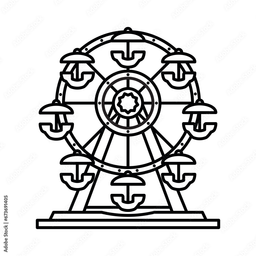 Ferris wheel isolated vector line icon for Ferris Wheel Day on February 14. Amusement park ride outline symbol. Ferris wheel isolated vector line icon for Ferris Wheel Day on February 14. Amusement park ride outline symbol.