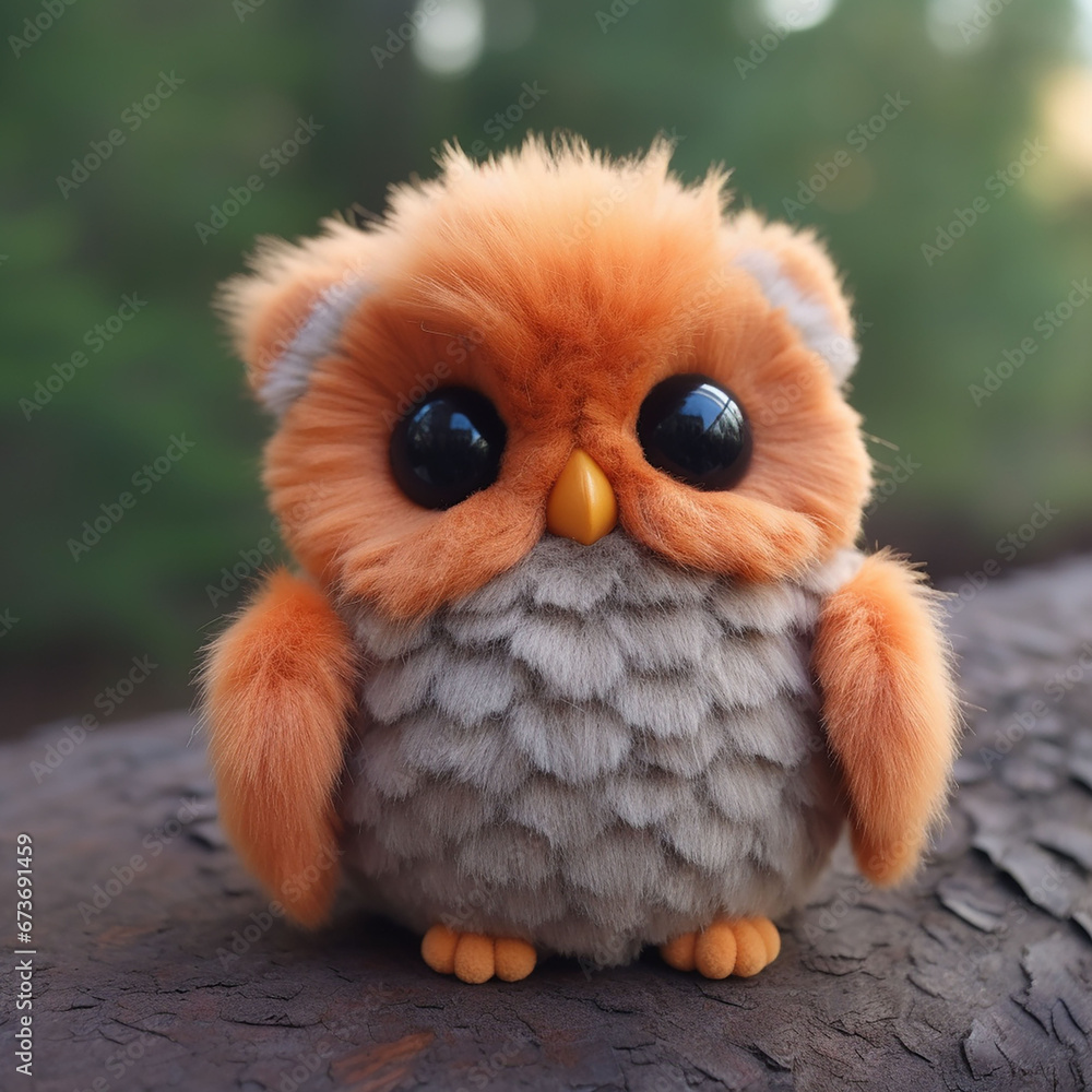 Obraz premium cute plush owl with orange head and wings