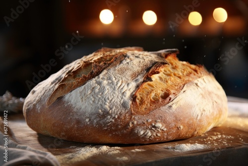 Bread Loaf on Wooden Kitchen Background, Close-Up Food Shot