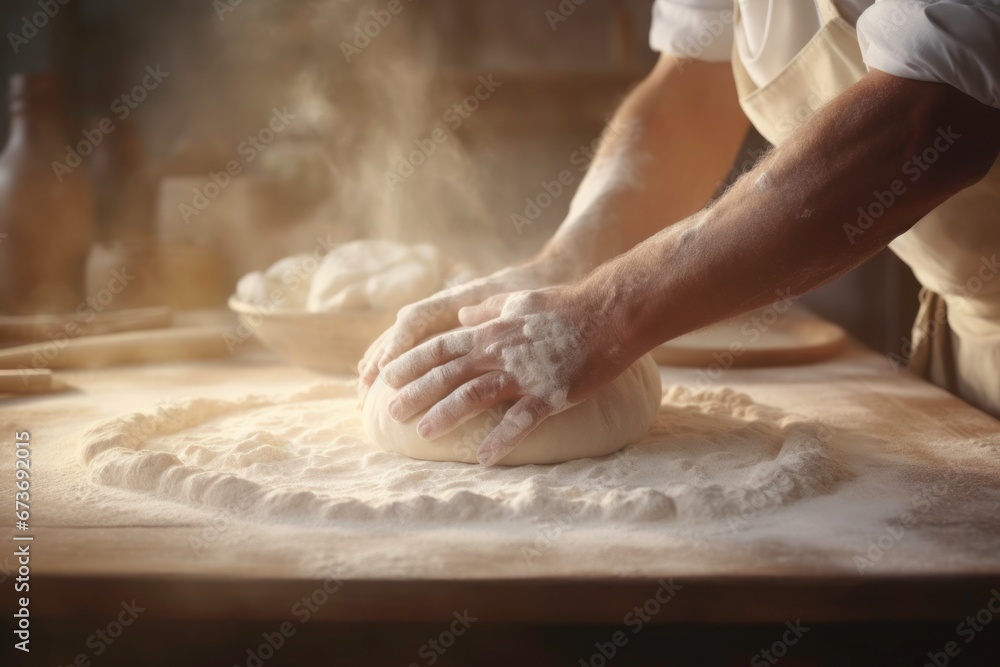 Close up hand of baker male kneading dough for fresh bread. Close up hand of baker male kneading dough for fresh bread.