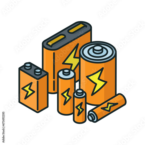 Variety of batteries isolated vector illustration for Battery Day on February 18. Energy storage color symbol.