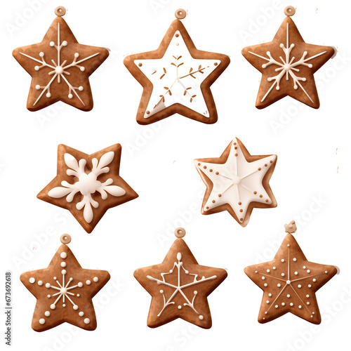 Set of decorated Christmas breads on transparent background PNG