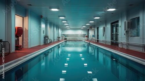 Swimming pool in the hotel. AI generated art illustration.
