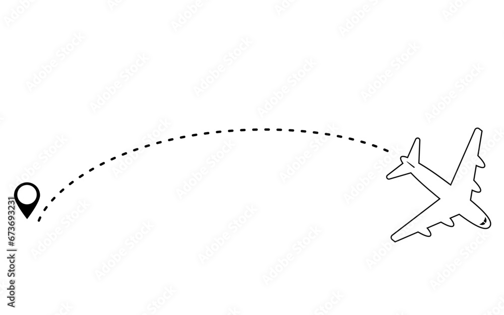 Airplane route on white background. Travel from the start point along the dotted line. Aircraft tracking and location pins , SVG Vector illustration. Airplane route on white background. Travel from the start point along the dotted line. Aircraft tracking and location pins , SVG Vector illustration.