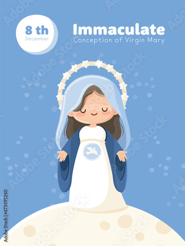 Feast of the Immaculate Conception. Blessed Virgin Mary over the moon