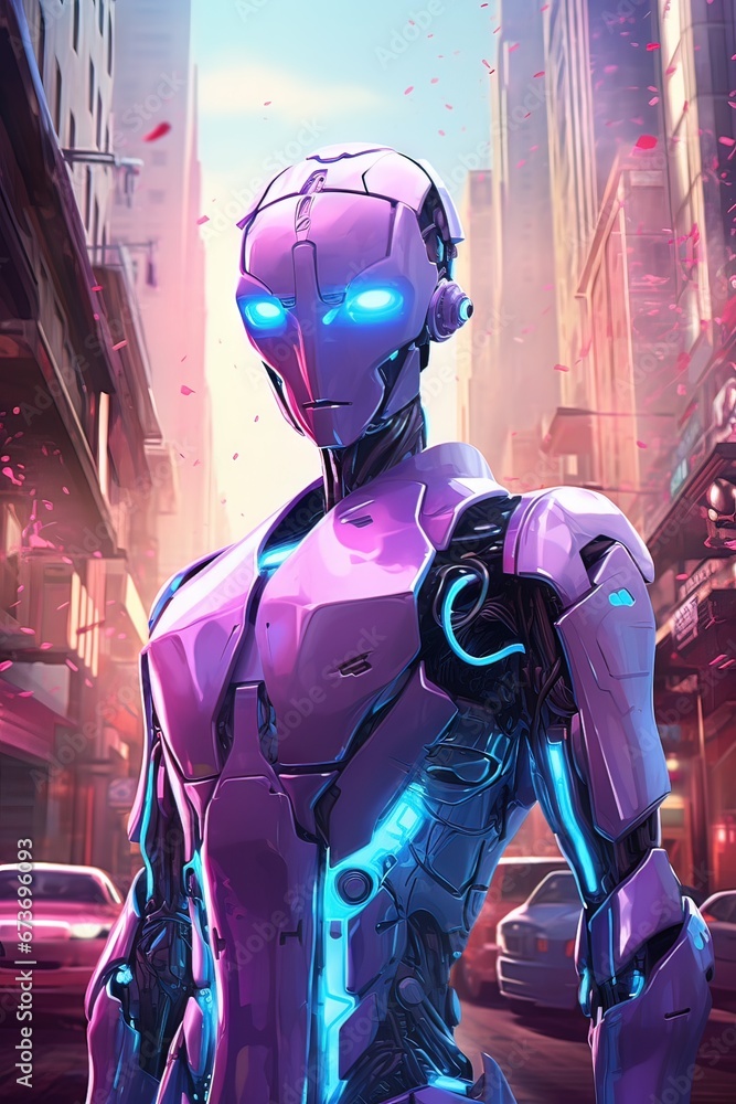 Robot cyborg soldier. AI generated art illustration.