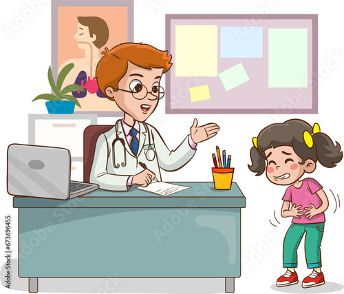 doctor and sick children talking vector illustration