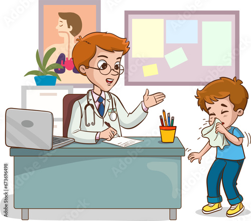 doctor and sick children talking vector illustration