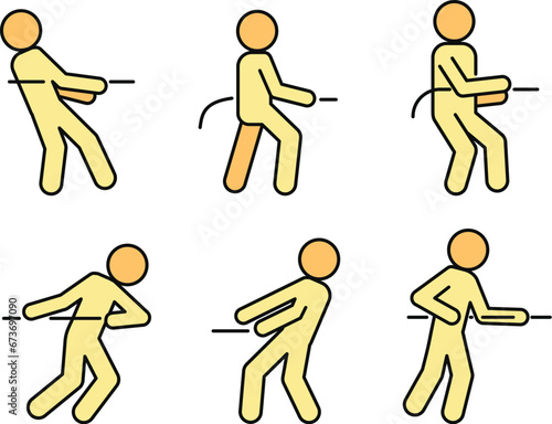 Tug of war game icons set. Outline set of tug of war game vector icons thin line color flat on white