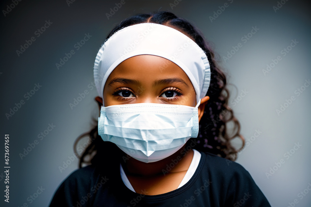 A black girl wearing protective mask. COVID 19. Mask-Wearing with Confidence. Generative AI A black girl wearing protective mask. COVID 19. Mask-Wearing with Confidence. Generative AI