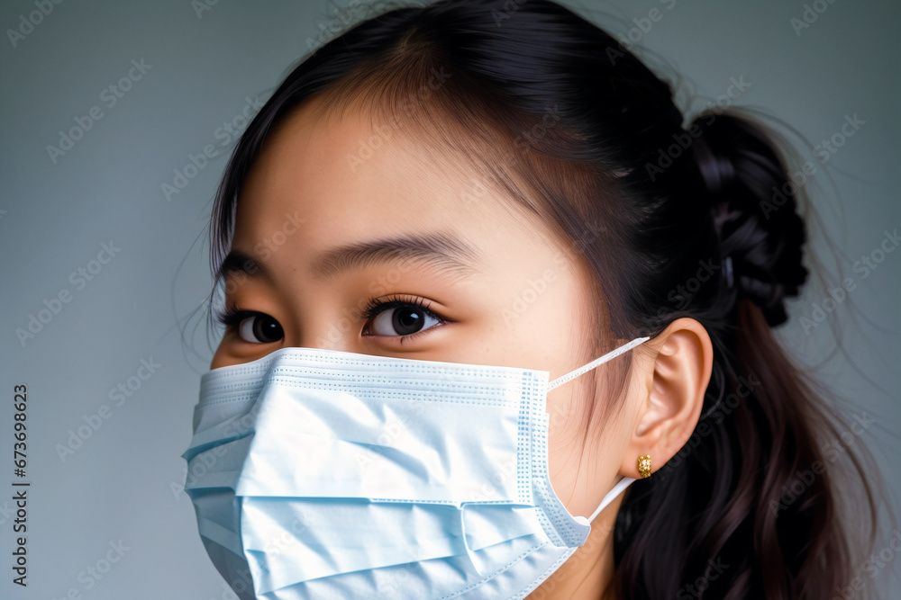 An asian woman wearing protective mask. COVID 19. Mask-Wearing with Confidence. Generative AI An asian woman wearing protective mask. COVID 19. Mask-Wearing with Confidence. Generative AI