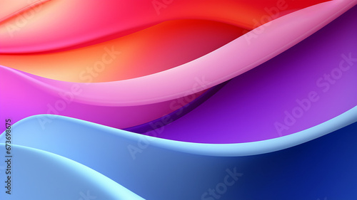 Vivid abstract 3D design with coloful waves. Blue  pink and red colored background.