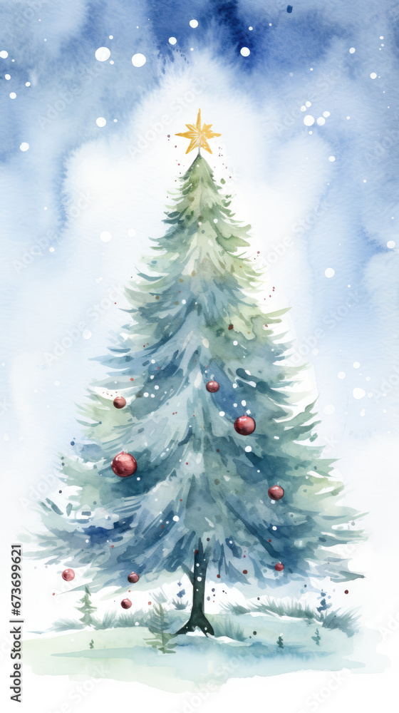 watercolor, christmas, december, costume, merry, present, new year, christmas tree, scenery