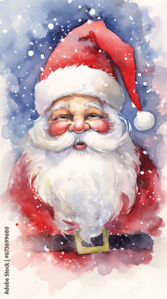 santa, claus, hat, celebration, holiday, watercolor, christmas, december, costume, merry, present, new year