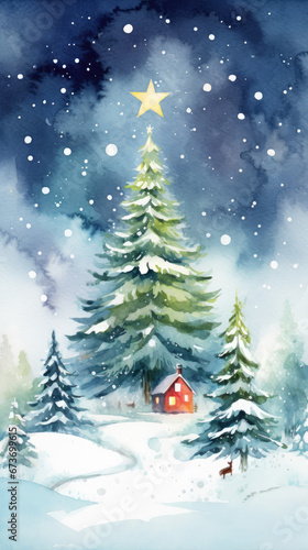 watercolor, christmas, december, costume, merry, present, new year, christmas tree, scenery