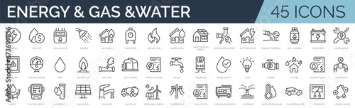 Billede på lærred Set of outline icons related to energy,  gas,  water