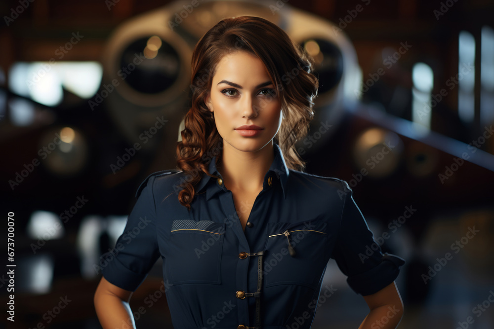 Confident female pilot in uniform