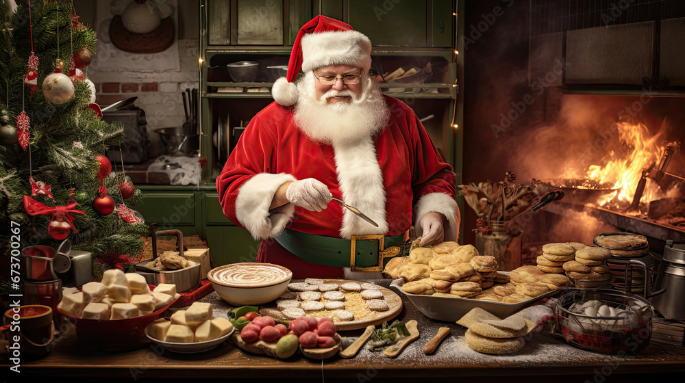 Santa Claus preparing feast in kitchen