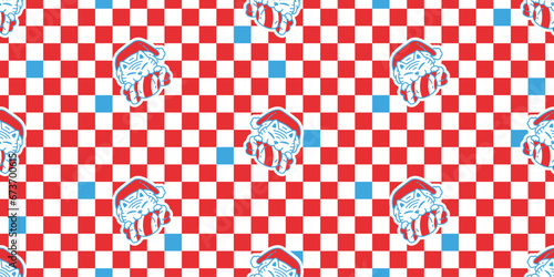 cat seamless pattern Christmas Santa Claus hat checked candy kitten calico vector neko  pet doodle cartoon gift wrapping paper tile background repeat wallpaper illustration scarf isolated design